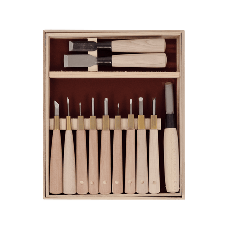 HSS Woodblock Print Chisel Set - 12 Piece - Carving Sets - Japanese Tools Australia