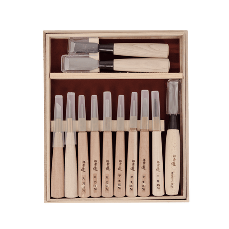 HSS Woodblock Print Chisel Set - 12 Piece - Carving Sets - Japanese Tools Australia