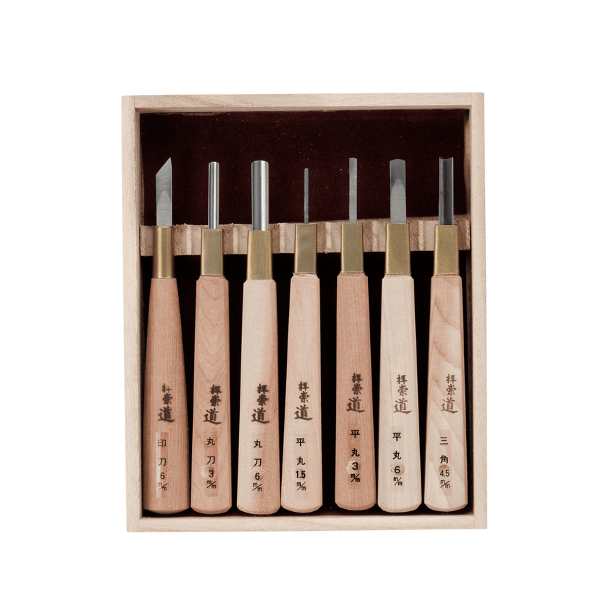 HSS Woodblock Print Chisel Set - 7 Piece - Carving Sets - Japanese Tools Australia