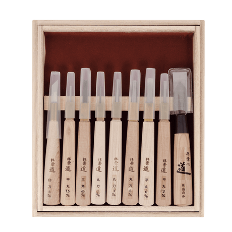 HSS Woodblock Print Chisel Set - 9 Piece - Carving Sets - Japanese Tools Australia