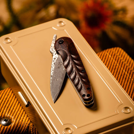 Traditional Japanese Damascus Folding Pocket Knife - Cocobolo Wood Handle - Pocket Knives - Japanese Tools Australia